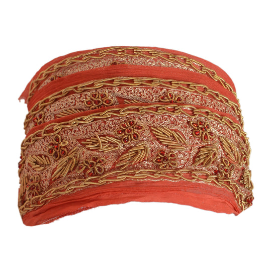 Sanskriti Vintage Sari Border Hand Beaded 1Yd Indian Trim Sewing Pink Decor Lace