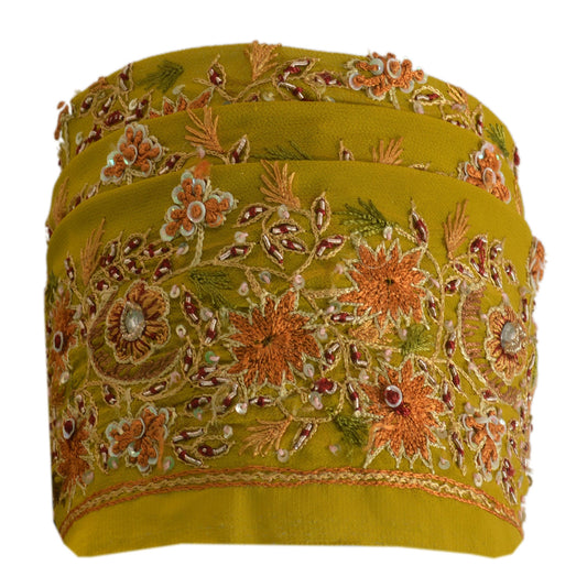 Sanskriti Vintage Saree Border Hand Beaded 1 Yard Trims Sewing Green Decor Lace