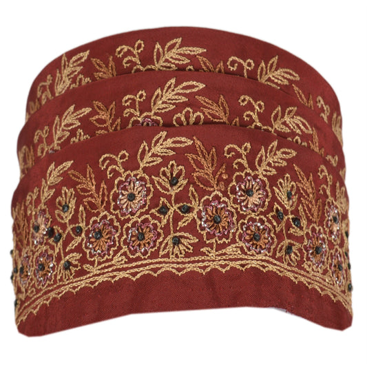 Sanskriti Vintage Sari Border Antique Hand Embroidered 1 Yd Trim Ribbon Dark Red Lace