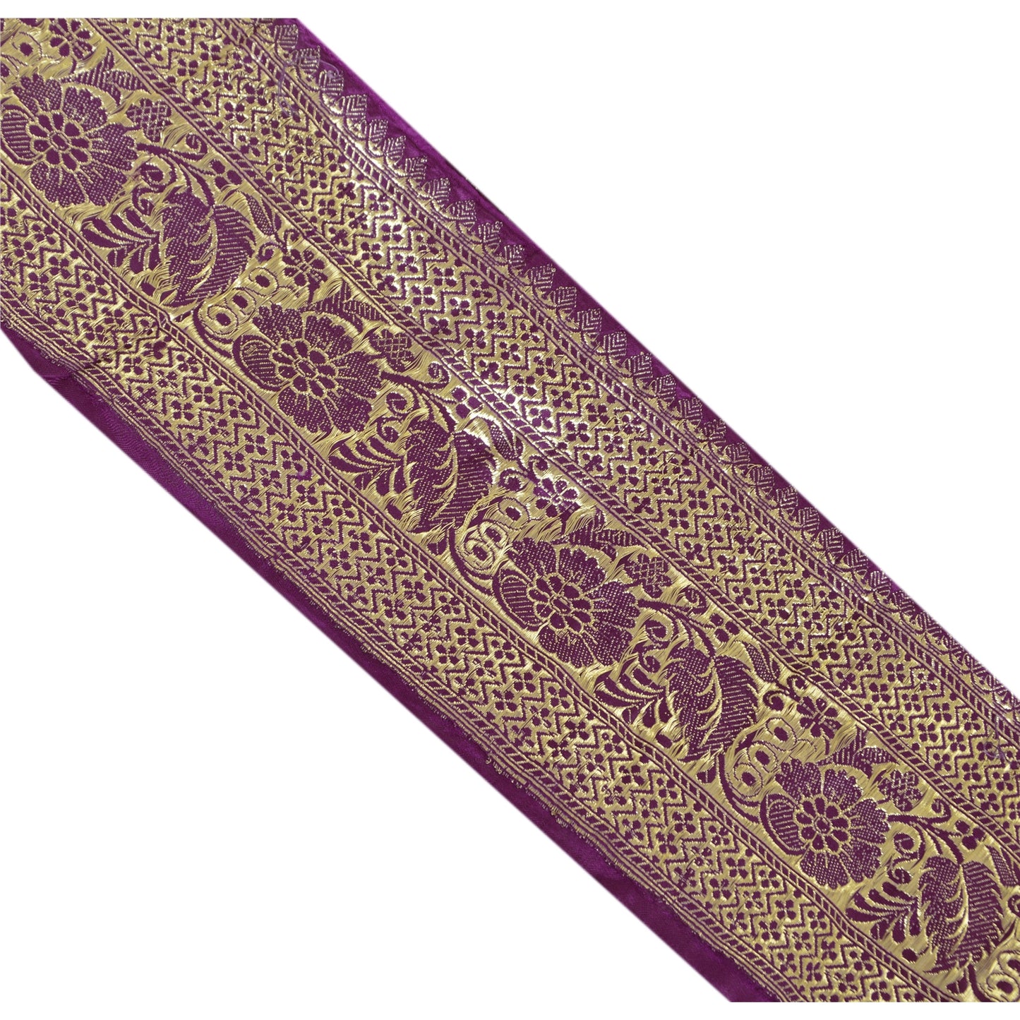 Sanskriti Vintage Sari Border Woven Brocade 1 Yd Trim Sewing Purple Decor Lace