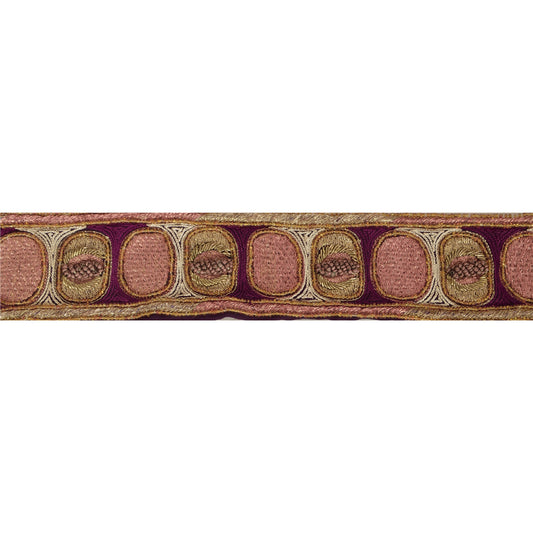 Sanskriti Vintage Sari Border Hand Beaded 1Yd Indian Trim Sewing Purple Zari Lace