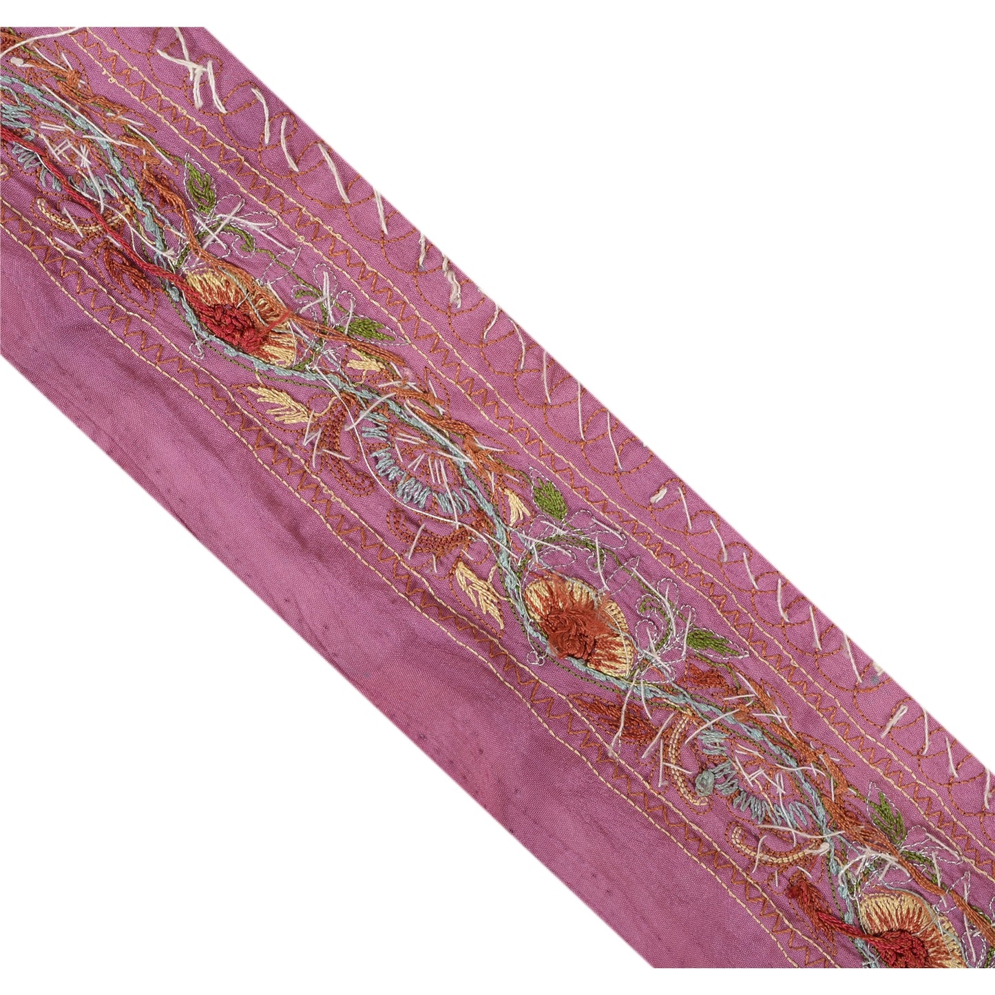 Sanskriti Vintage Sari Border Hand Embroidered 1 Yd Indian Trim Sewing Pink Lace