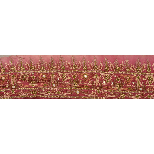 Sanskriti Vintage Sari Border Hand Beaded 1Yd Indian Trim Sewing Purple Zari Lace