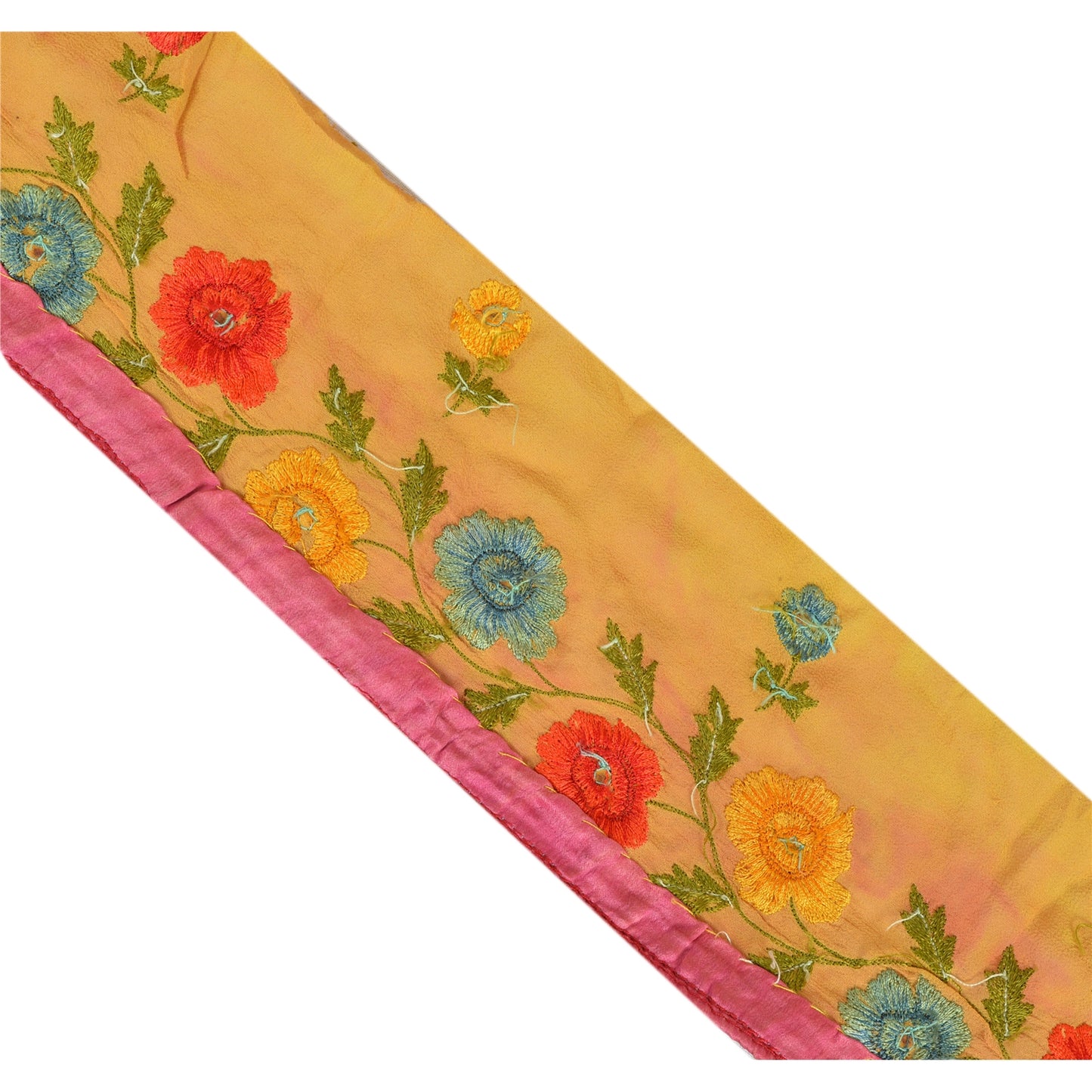 Sanskriti Vintage Sari Border Hand Beaded 1 Yd Indian Trim Sewing Yellow Lace