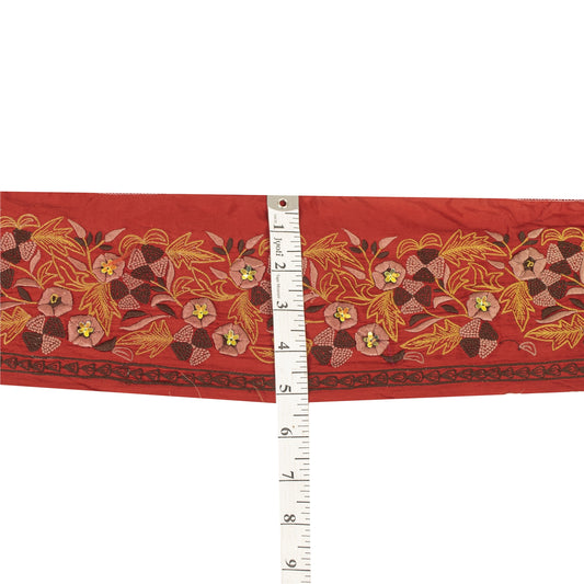 Sanskriti Vintage Border Antique Hand Beaded 1 YD Indian Trim Sewing Red Lace
