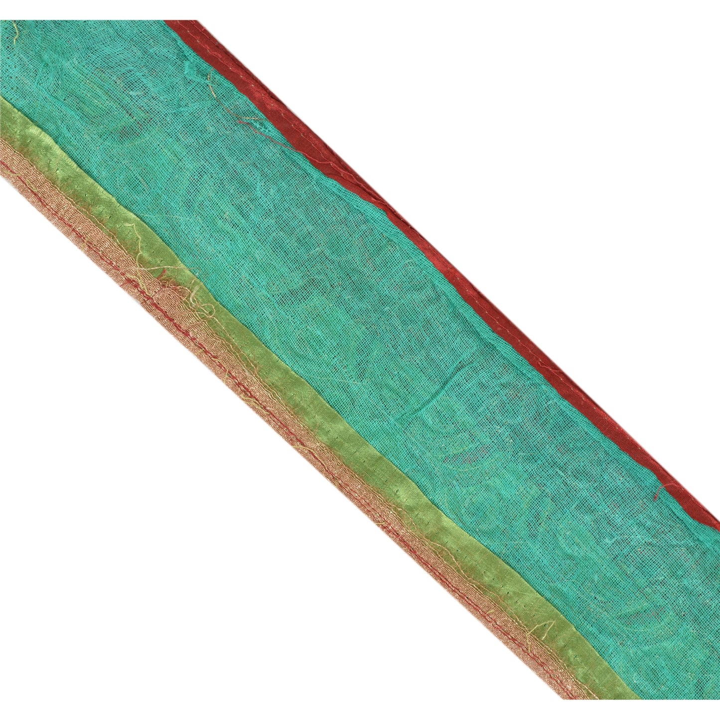 Sanskriti Vintage Saree Border Hand Beaded 1 Yard Indian Trim Sewing Green Lace