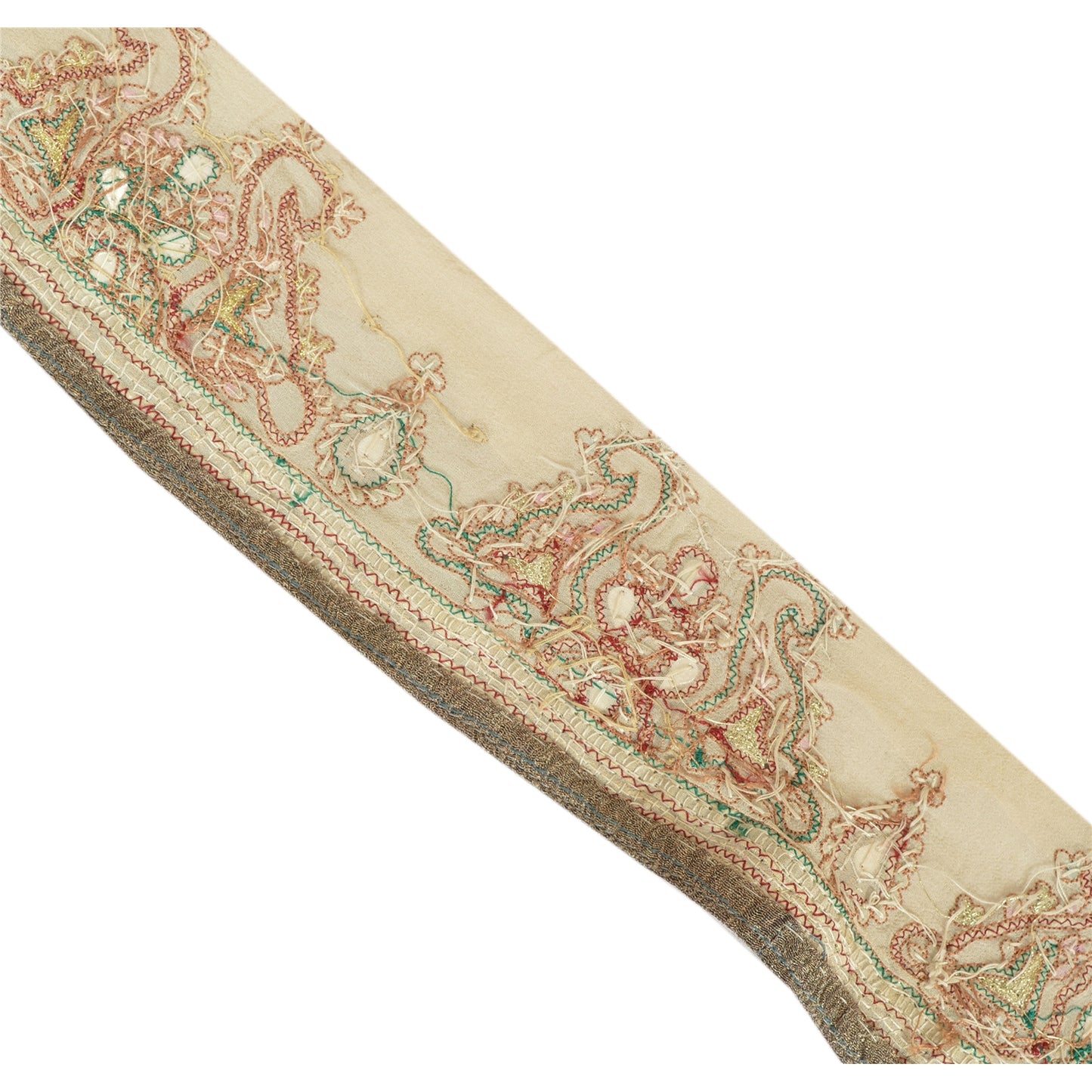 Sanskriti Vintage Sari Border Hand Beaded 1 Yd Indian Trim Sewing Cream Lace