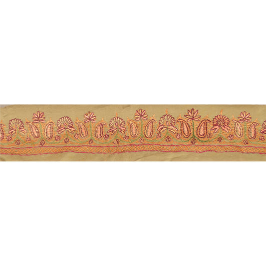 SANSKRITI VINTAGE Border Hand Embroidered 1 YD Trim Ribbon Olive Green Lace