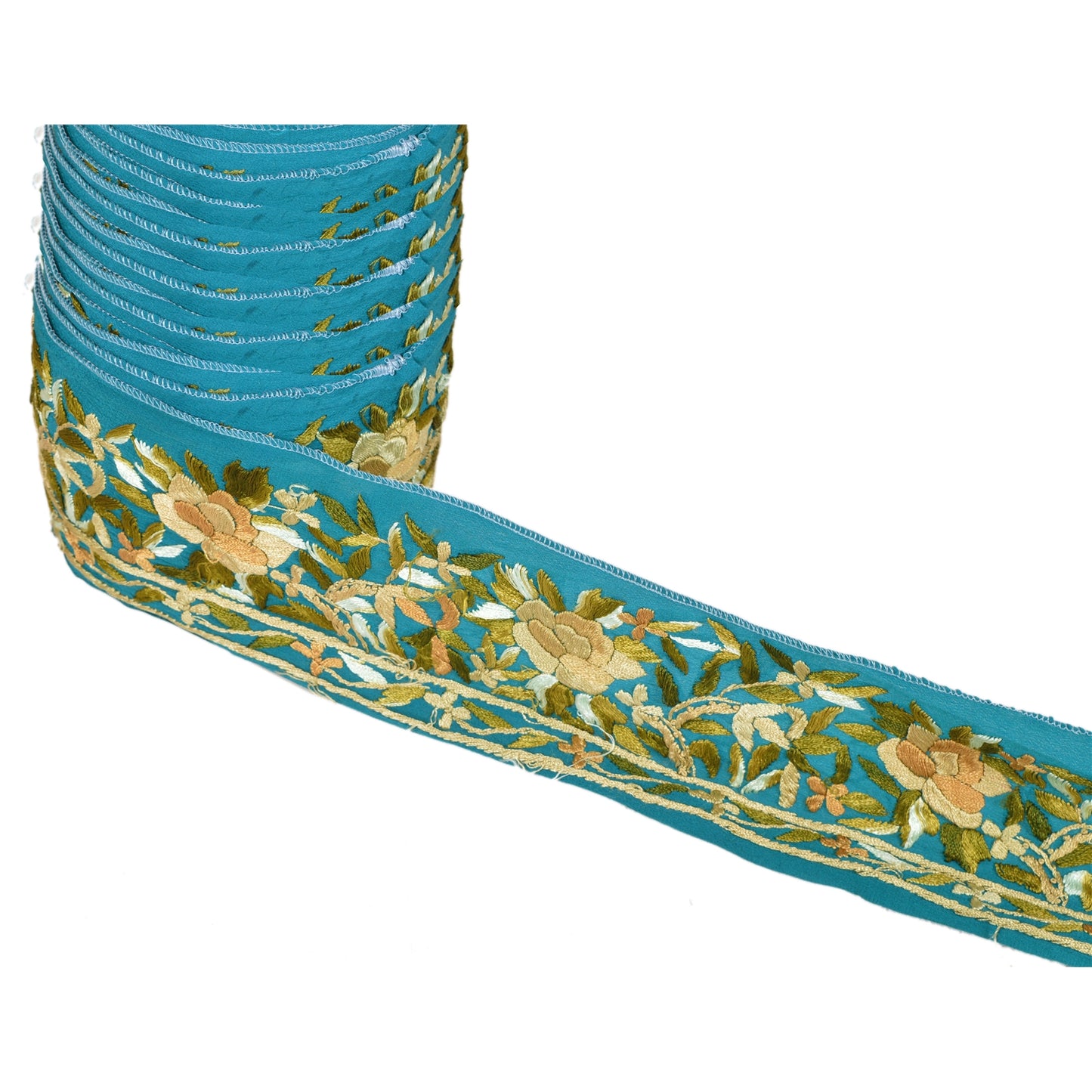 Санскритский винтажный бордюр с ручной вышивкой 1 ярд отделка шитье зеленое кружево ручной работы