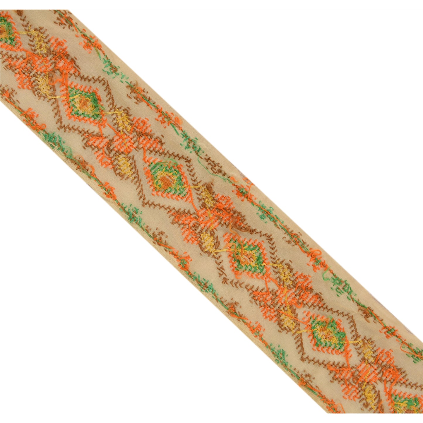 Sanskriti Vintage Sari Border Hand Embroidered Sindhi 1Yd Trim Sewing Craft Lace