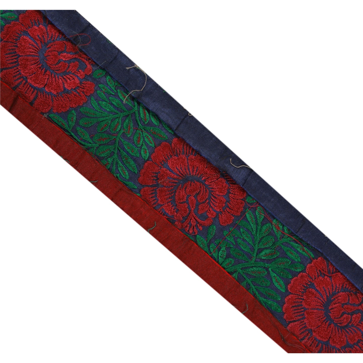 Санскрити Винтажная кайма Антикварная вышитая 1 ярдовая отделка Шитье Синее кружево ручной работы