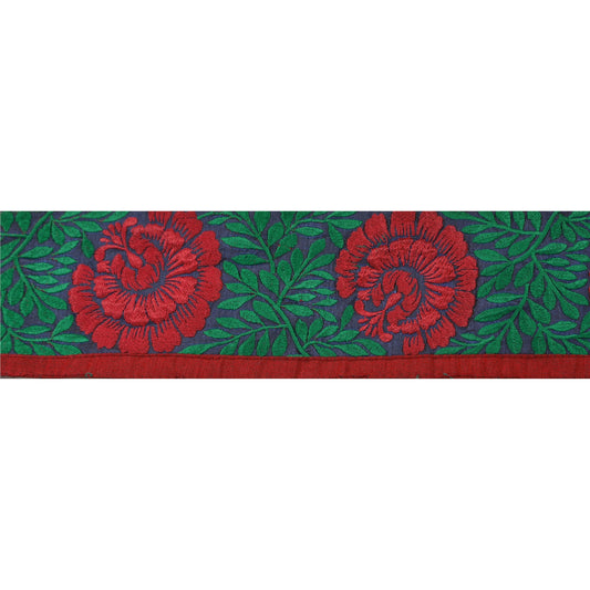 Sanskriti Vintage Border Antique Embroidered 1 Yard Trim Sewing Blue Craft Lace