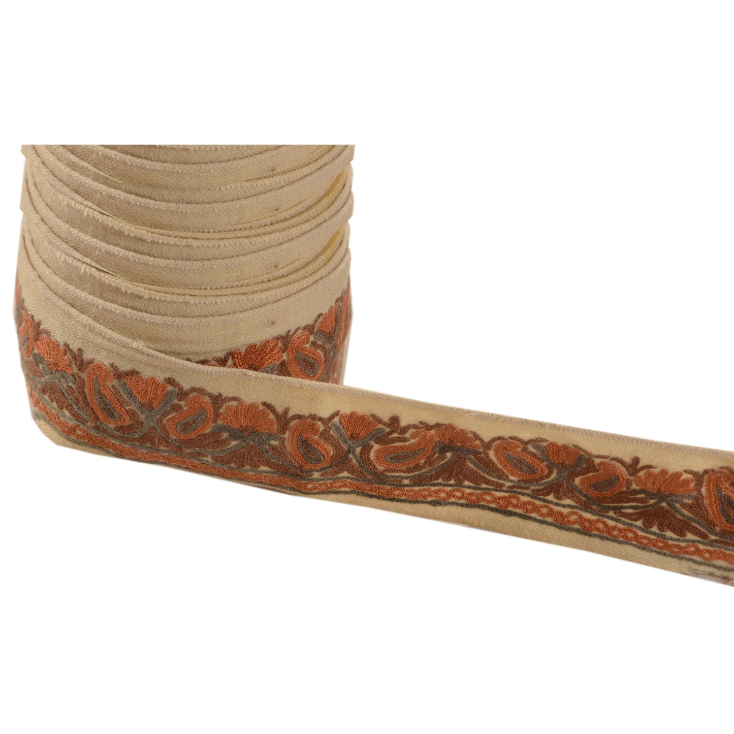 Sanskriti Vintage Border Antique Hand Embroidered Ari Work 1 YD Trim Ribbon Lace