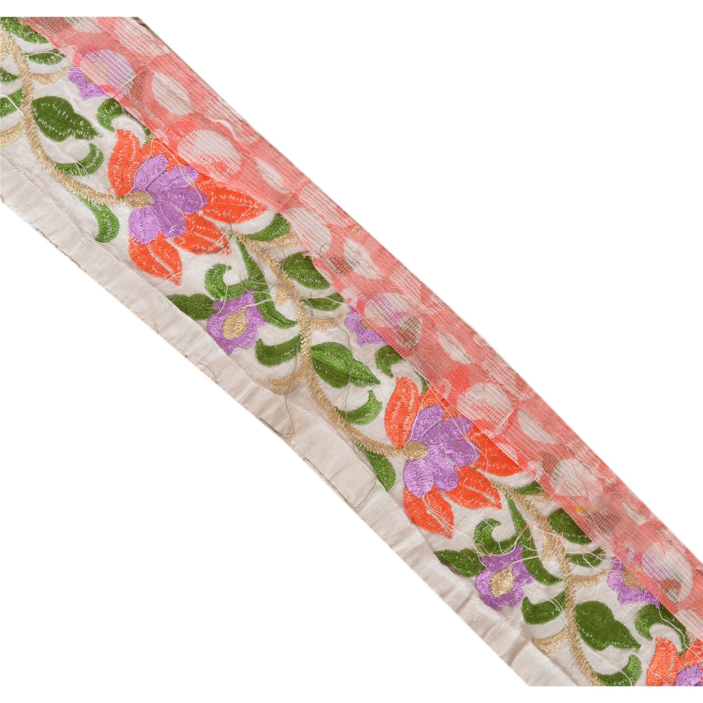 SANSKRITI VINTAGE Border Hand Embroidered 1 Yard Trim Sewing White Craft Lace