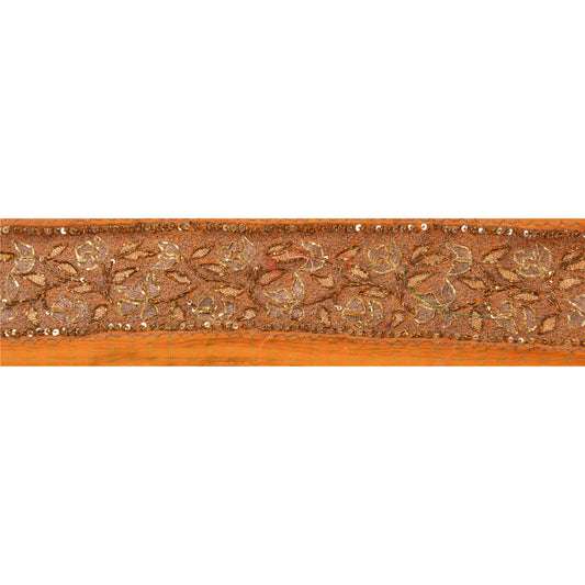 SANSKRITI VINTAGE Border Hand Beaded 1 YD Indian Trim Sewing Saffron Lace
