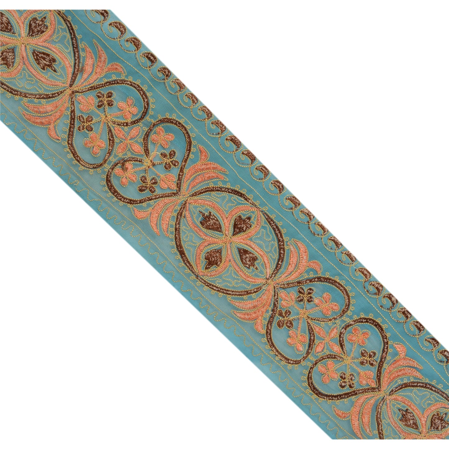 Sanskriti Vintage Sari Border Hand Embroidered 1 Yd Trim Sewing Blue Craft Lace