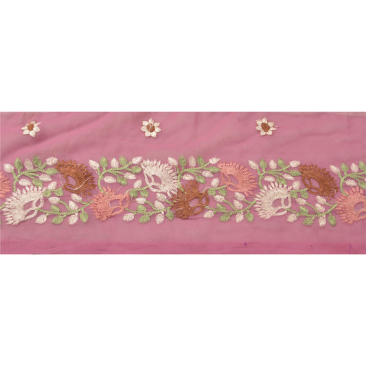 Санскрити Винтаж Сари Кайма Вышитая Отделка 1Yd Индийское Розовое Ремесло Цветочное Кружево