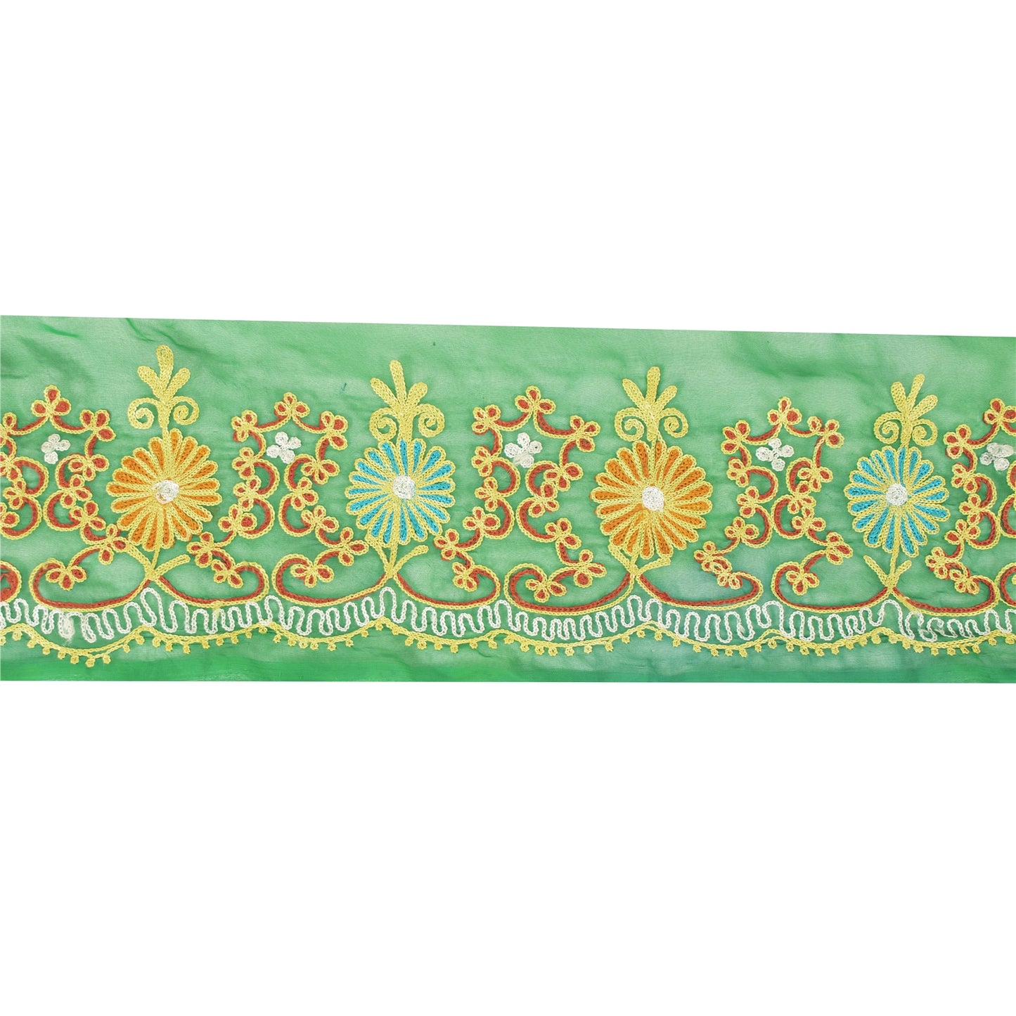 Sanskriti Vintage Border Antique Hand Embroidered Ari Work 1YD Trim Craft Lace