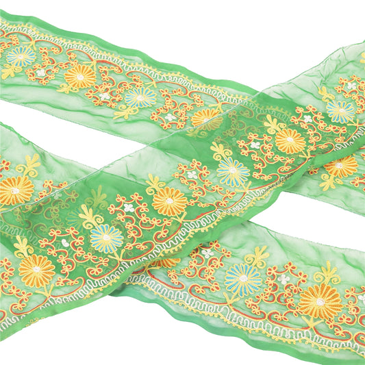 Sanskriti Vintage Border Antique Hand Embroidered Ari Work 1YD Trim Craft Lace