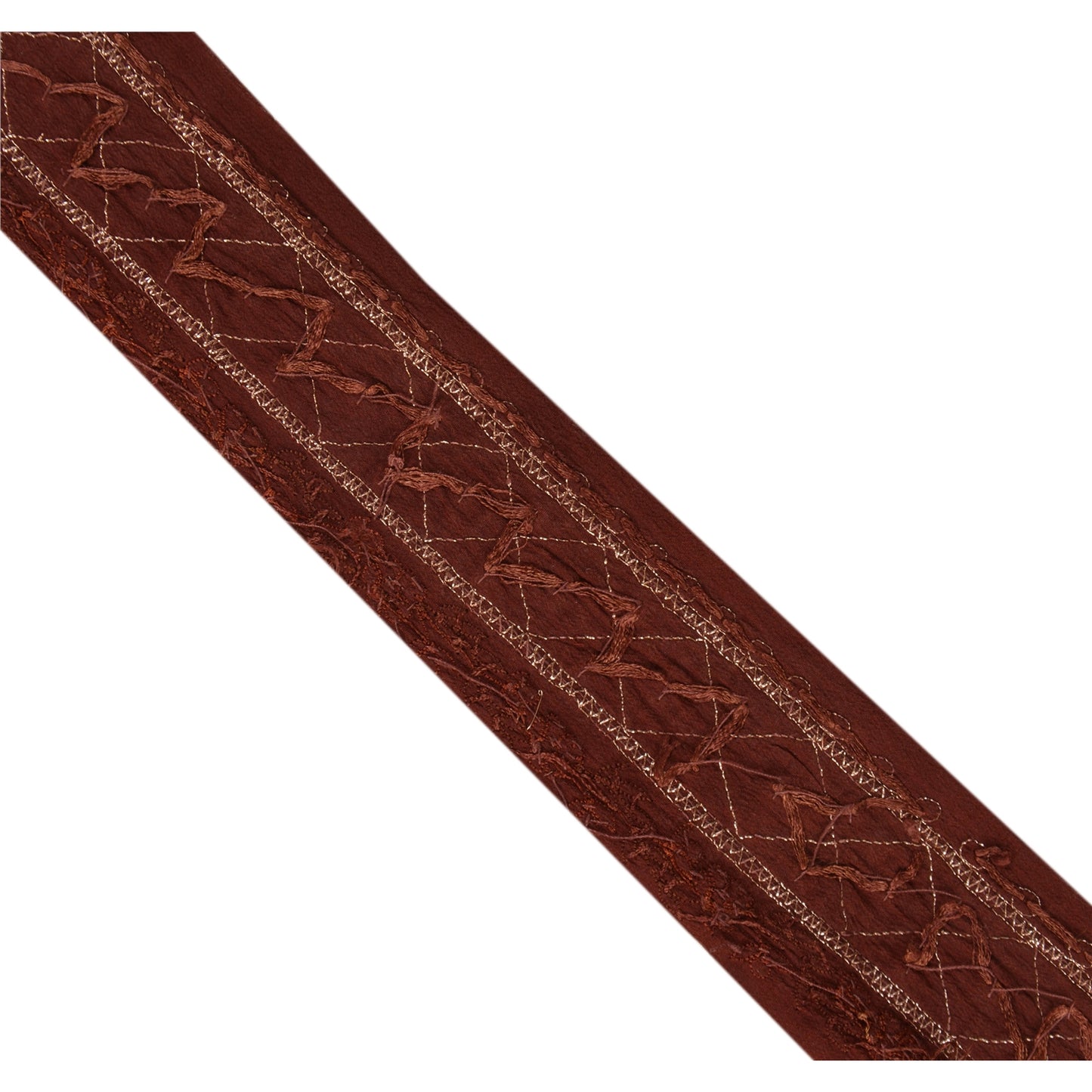 Sanskriti Vintage Sari Border Hand Embroidered 1Yd Indian Trim Ribbon Brown Lace