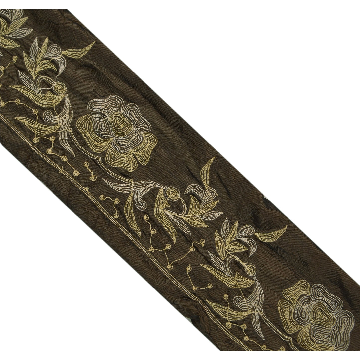 Sanskriti Vintage Sari Border Hand Embroidered 1 Yd Trim Sewing Green Craft Lace