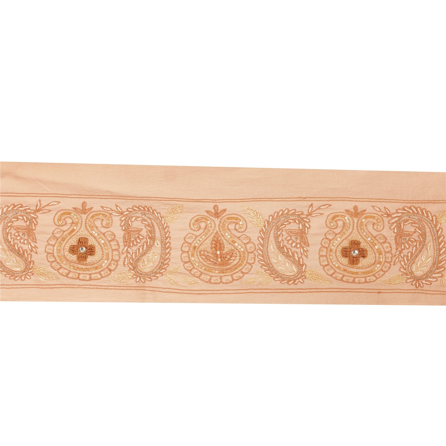 Sanskriti Vintage Sari Border Hand Beaded Zari 1YD Indian Trim Sewing Peach Lace