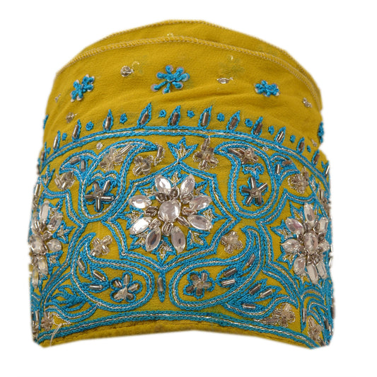 Sanskriti Vintage Sari Border Hand Beaded 1Yd Trim Sewing Green Rhinestone Lace