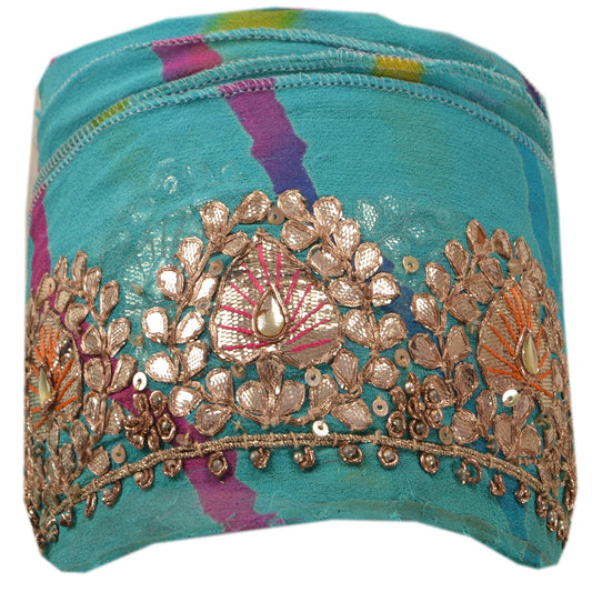 Sanskriti Vintage Sari Border Hand Beaded Bandhani 1 Yd Trim Sewing Blue Lace