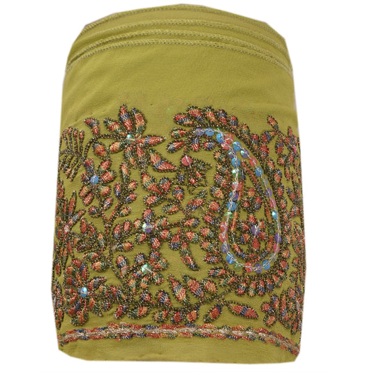 Sanskriti Vintage Sari Border Antique Hand Beaded 1 Yd Indian Trim Sewing Green Deco Lace
