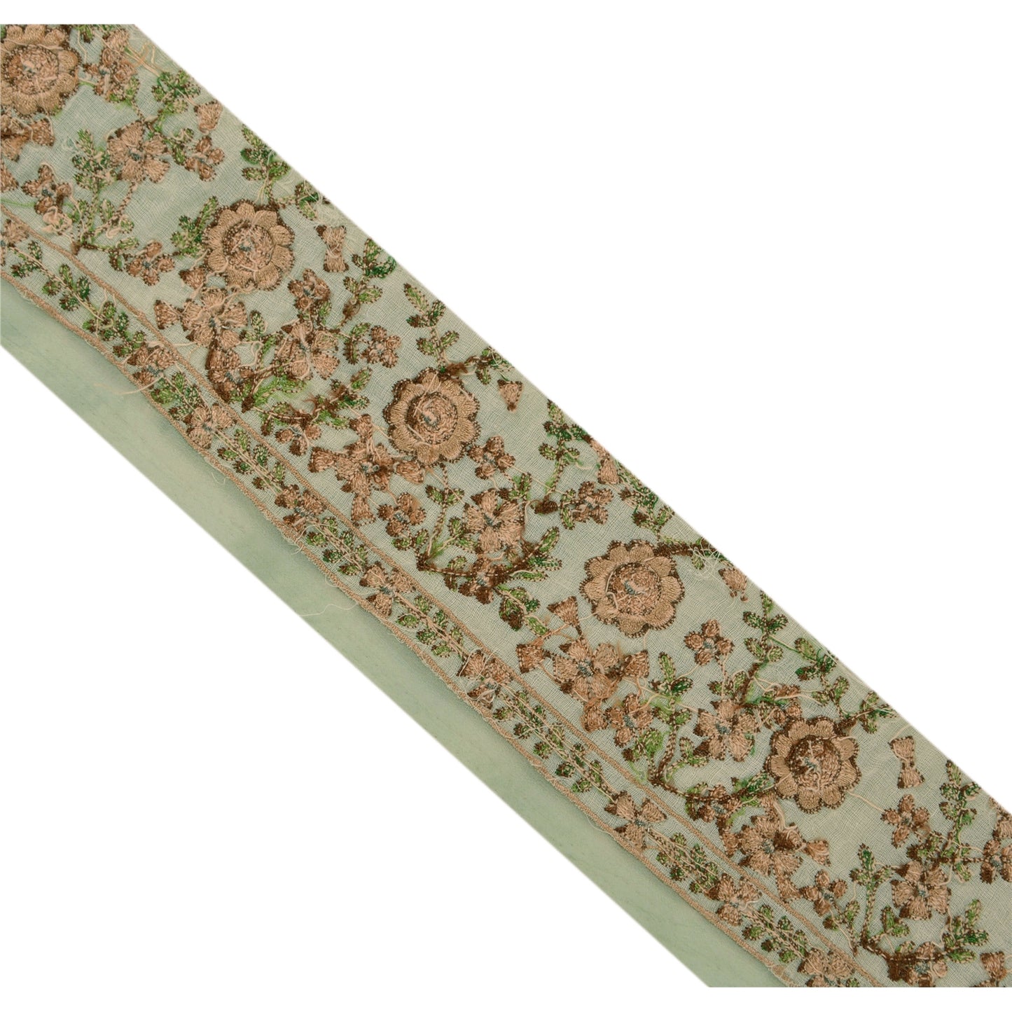 Sanskriti Vintge Sari Border Embroidered 1Yd Trim Sewing Green Craft Floral Lace