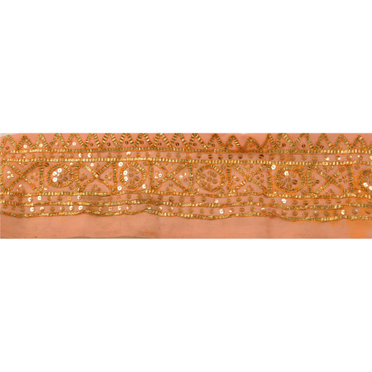 Sanskriti Vintage Sari Border Hand Beaded 1 Yard Trims Sewing Peach Decor Lace