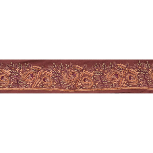 Sanskriti Vintage Border Embroidered 1 Yard Trim Sewing Brown Craft Floral Lace