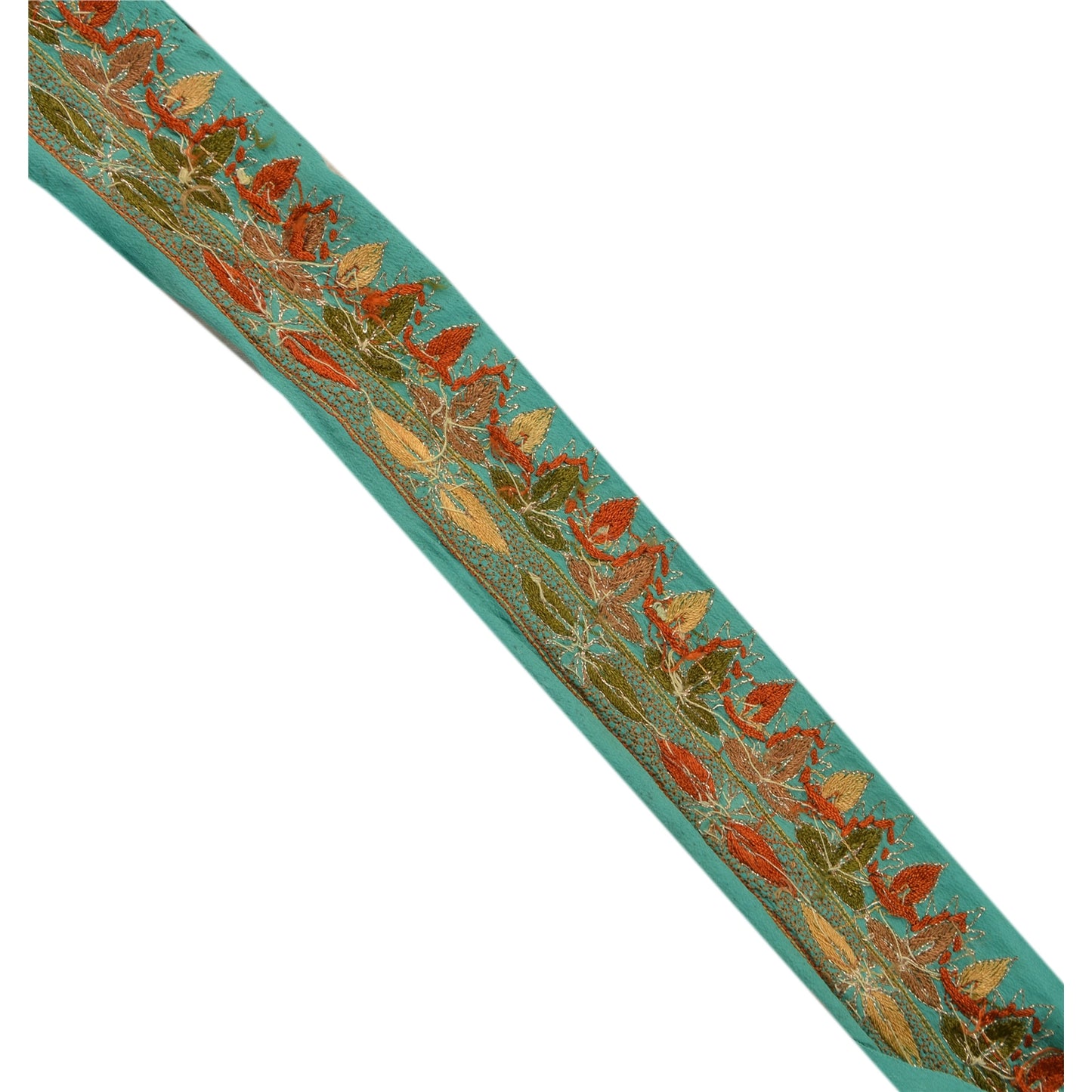 Sanskriti Vintage Sari Border Hand Beaded 1 Yd Indian Trim Ribbon Turquoise Lace