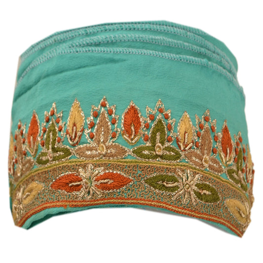 Sanskriti Vintage Sari Border Hand Beaded 1 Yd Indian Trim Ribbon Turquoise Lace