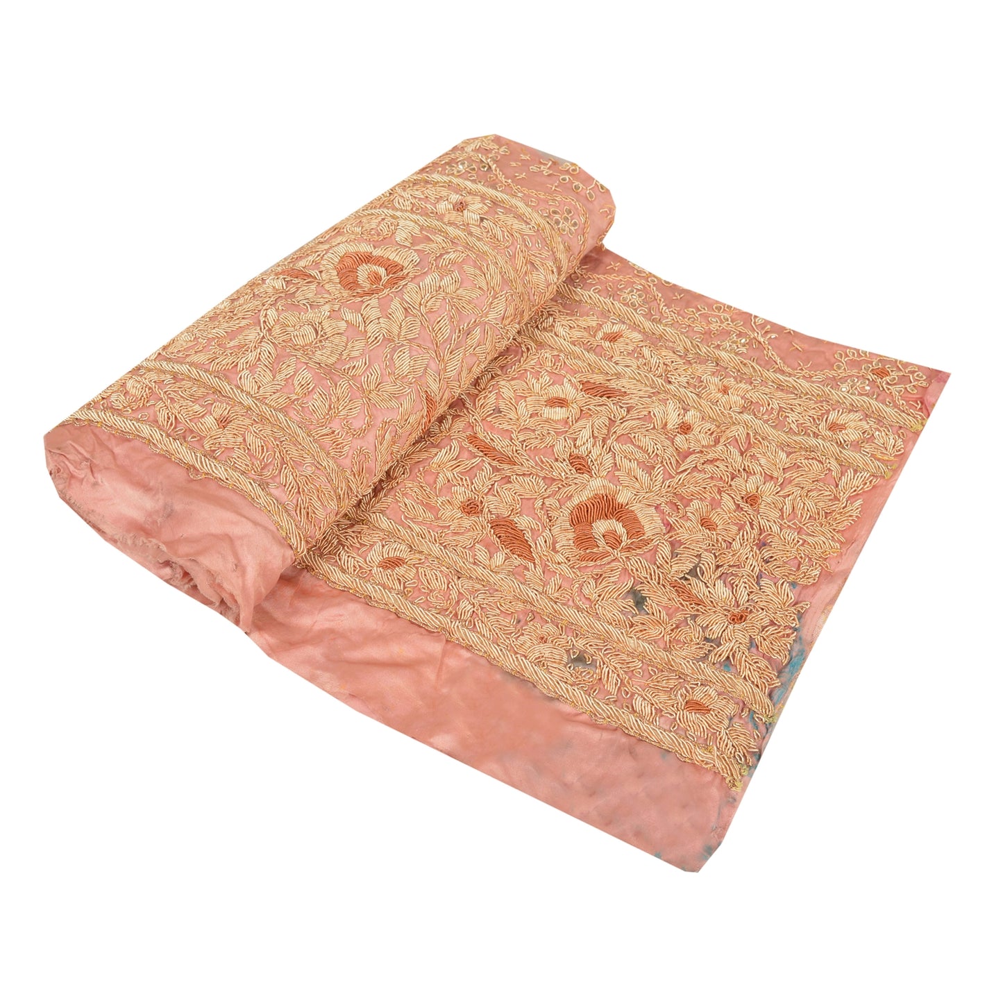 Sanskriti Vintage Sari Border Hand Embroidered 1 Yd Trim Sewing Peach Craft Lace