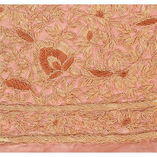 Sanskriti Vintage Sari Border Hand Embroidered 1 Yd Trim Sewing Peach Craft Lace