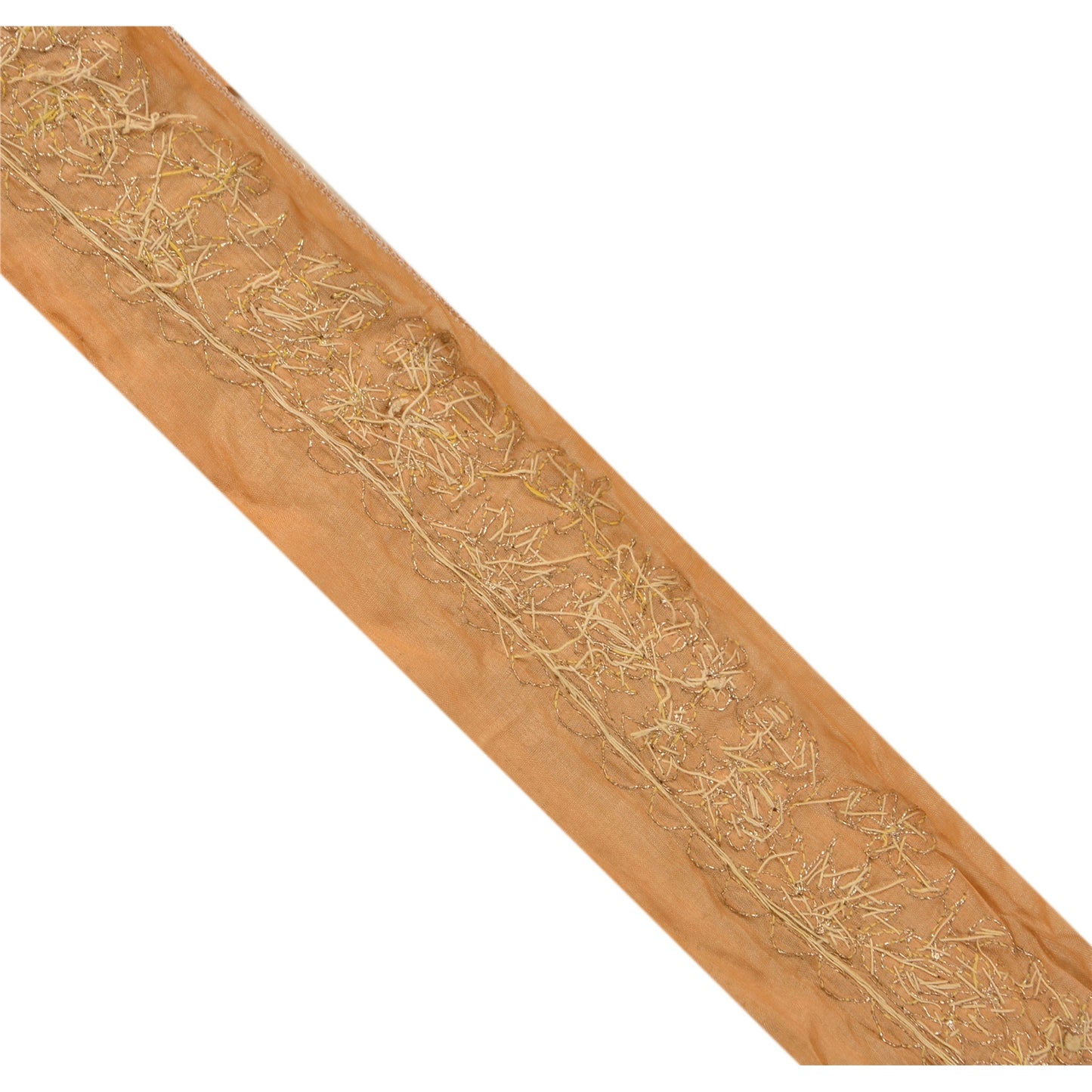 Sanskriti Vintage Border Hand Beaded 1 Yard Indian Trim Sewing Peach Zari Lace