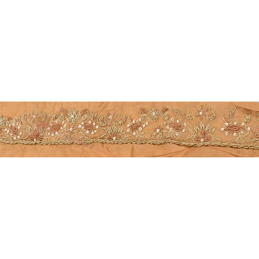 Sanskriti Vintage Border Hand Beaded 1 Yard Indian Trim Sewing Peach Zari Lace