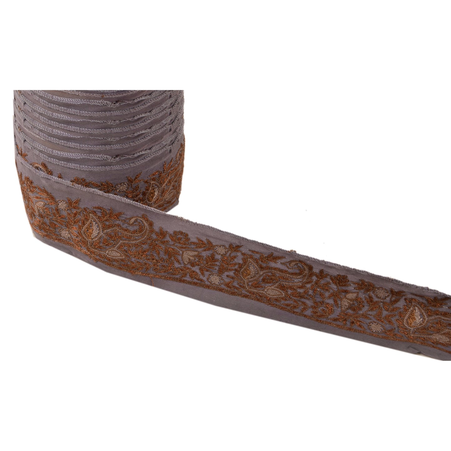 Sanskriti Vintage Border Hand Embroidered 1 Yd Trim Ribbon Rusty Purple Lace