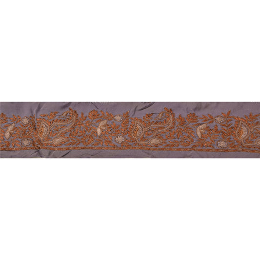 Sanskriti Vintage Border Hand Embroidered 1 Yd Trim Ribbon Rusty Purple Lace