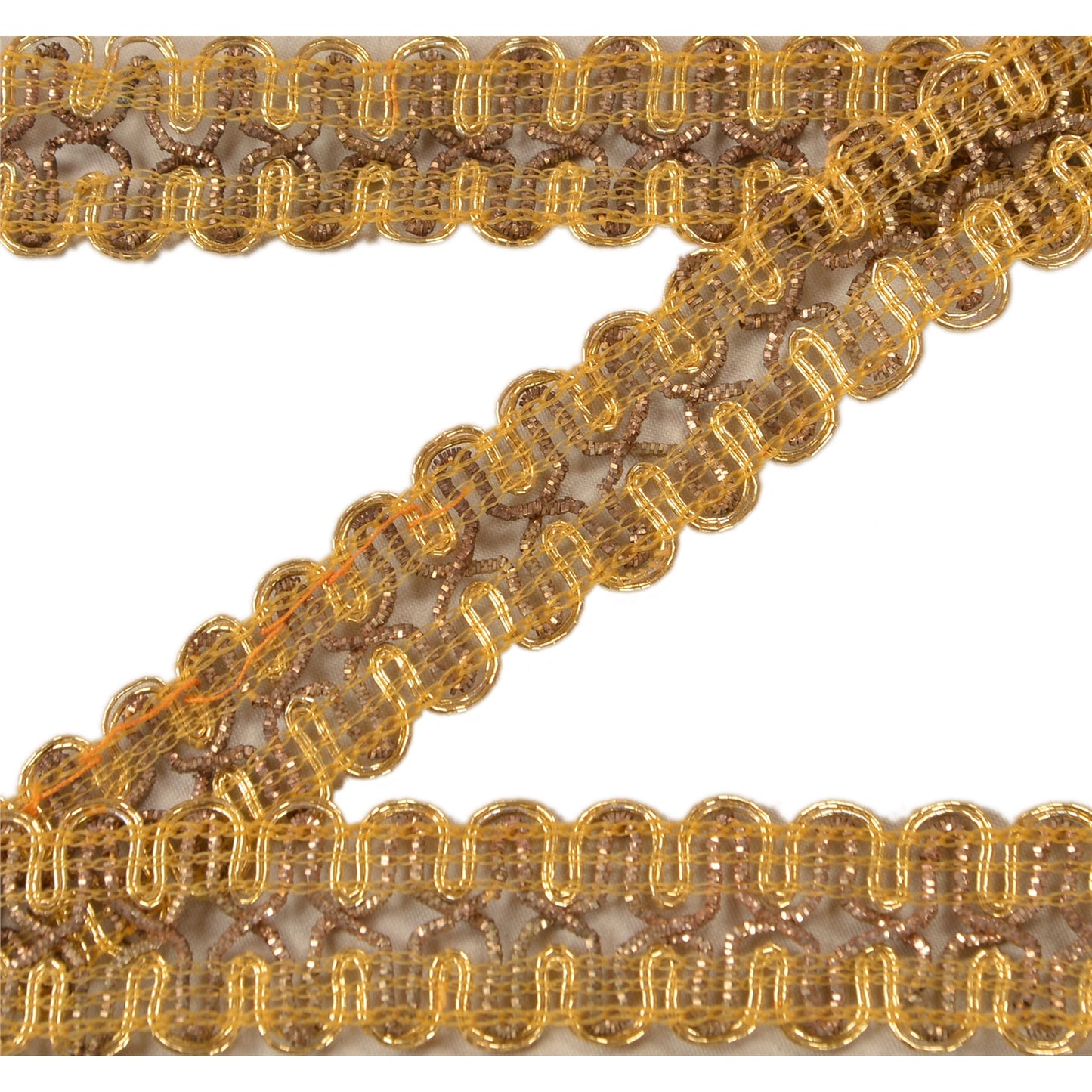 SANSKRITI VINTAGE Border Hand Embroidered 1 YD Indian Trim Ribbon Golden Lace