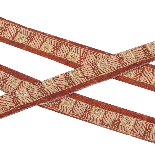 Sanskriti Vintage Border Hand Embroidery 1YD Trim Zari Zardozi Orange Craft Lace