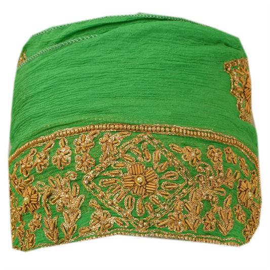 Sanskriti Vintage Sari Border Hand Beaded 1 Yd Indian Trim Craft Green Zari Lace
