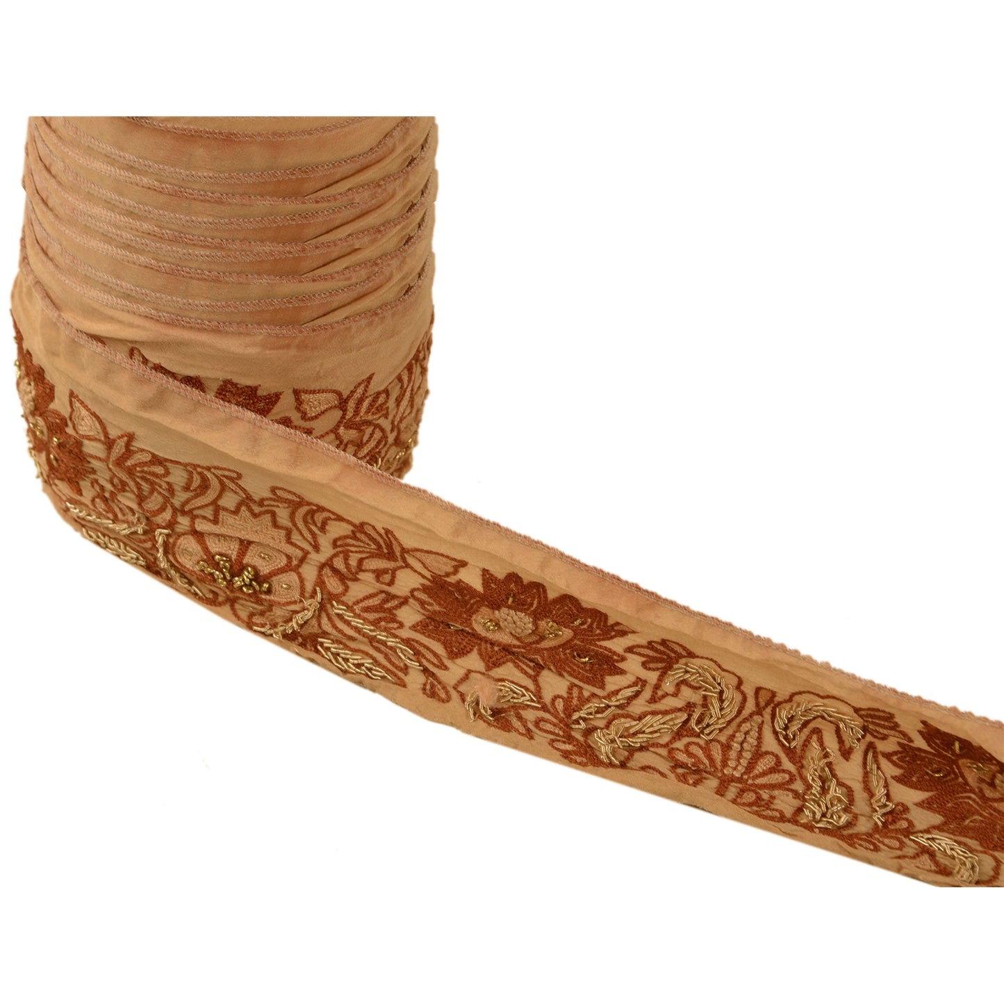 Sanskriti Vintage Border Hand Embroidery Zardozi1YD Trim Sewing Peach Craft Lace