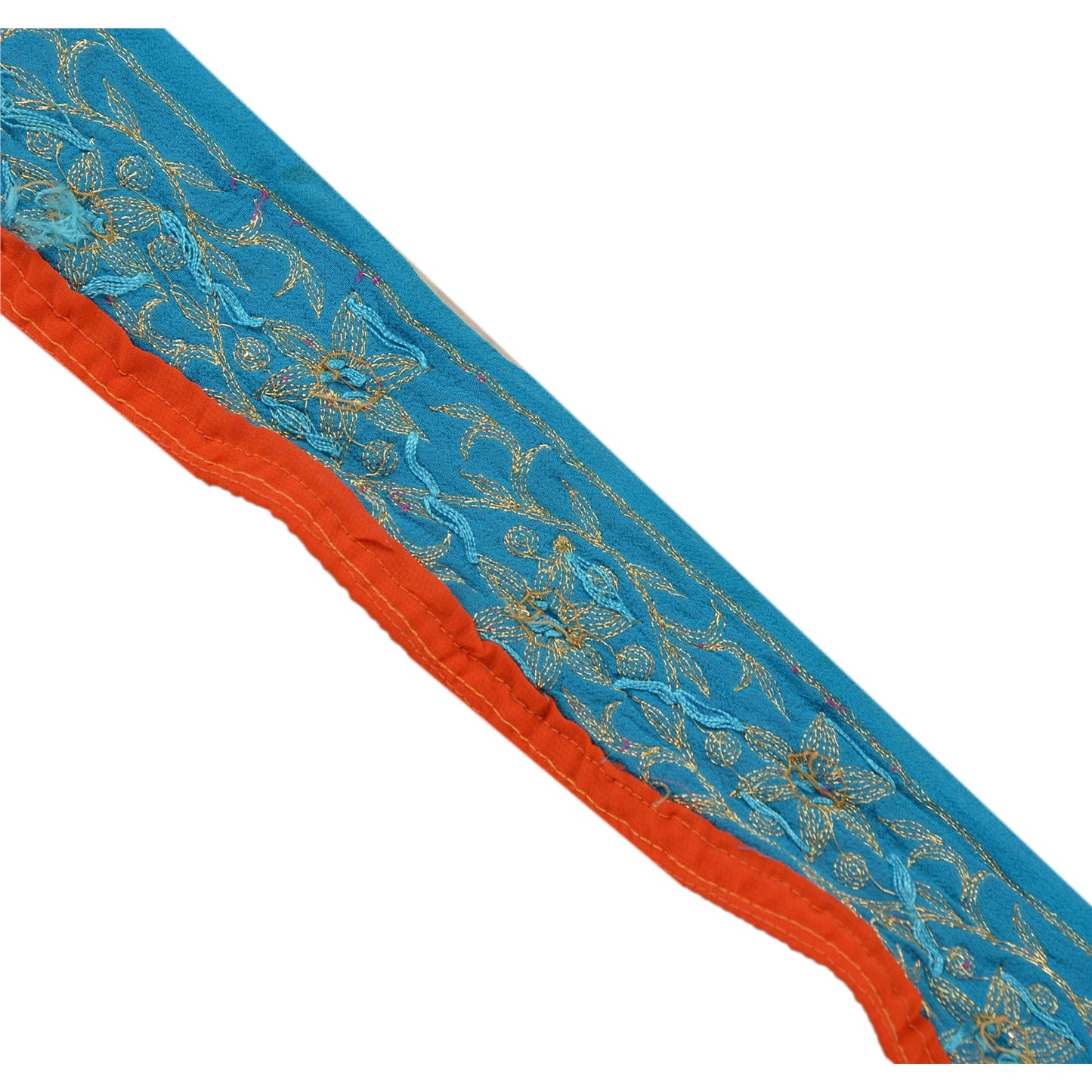 Sanskriti Vintage Sari Border Hand Beaded 1 Yd Trim Sewing Blue Rhinestone Lace