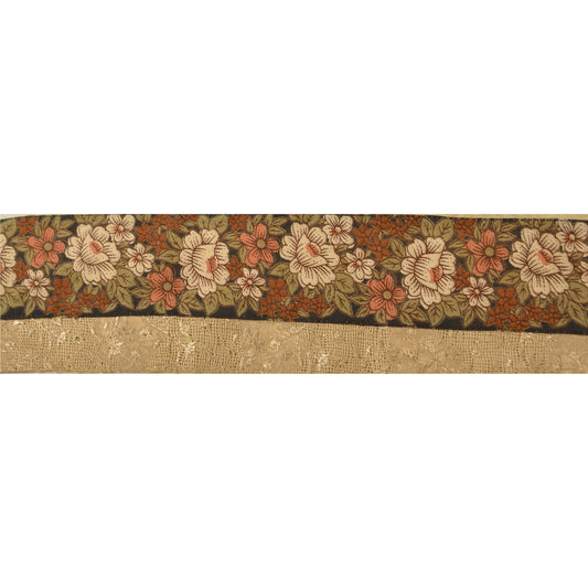 SANSKRITI VINTAGE Border Hand Beaded 1 YD Indian Trim Sewing Cream Patch Lace