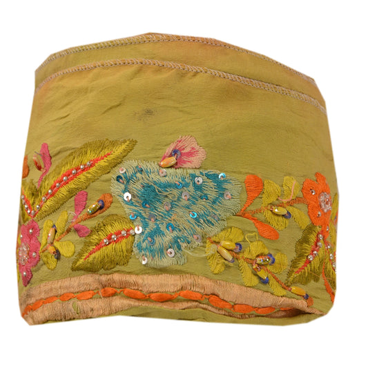 Sanskriti Vintage Saree Border Hand Beaded 1 Yard Trims Sewing Green Decor Lace