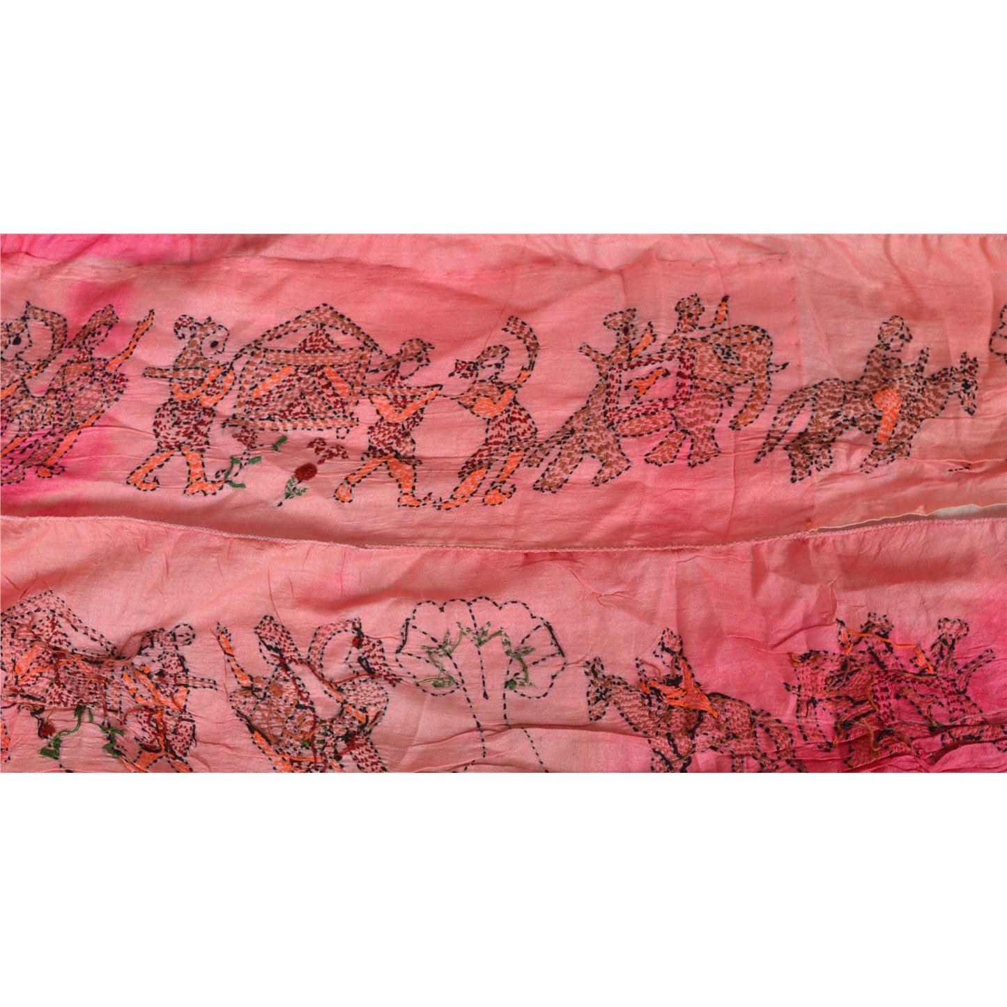 Sanskriti Vintage Kantha Sari Border Hand Embroidered 1Yd Trim Sewing Craft Lace