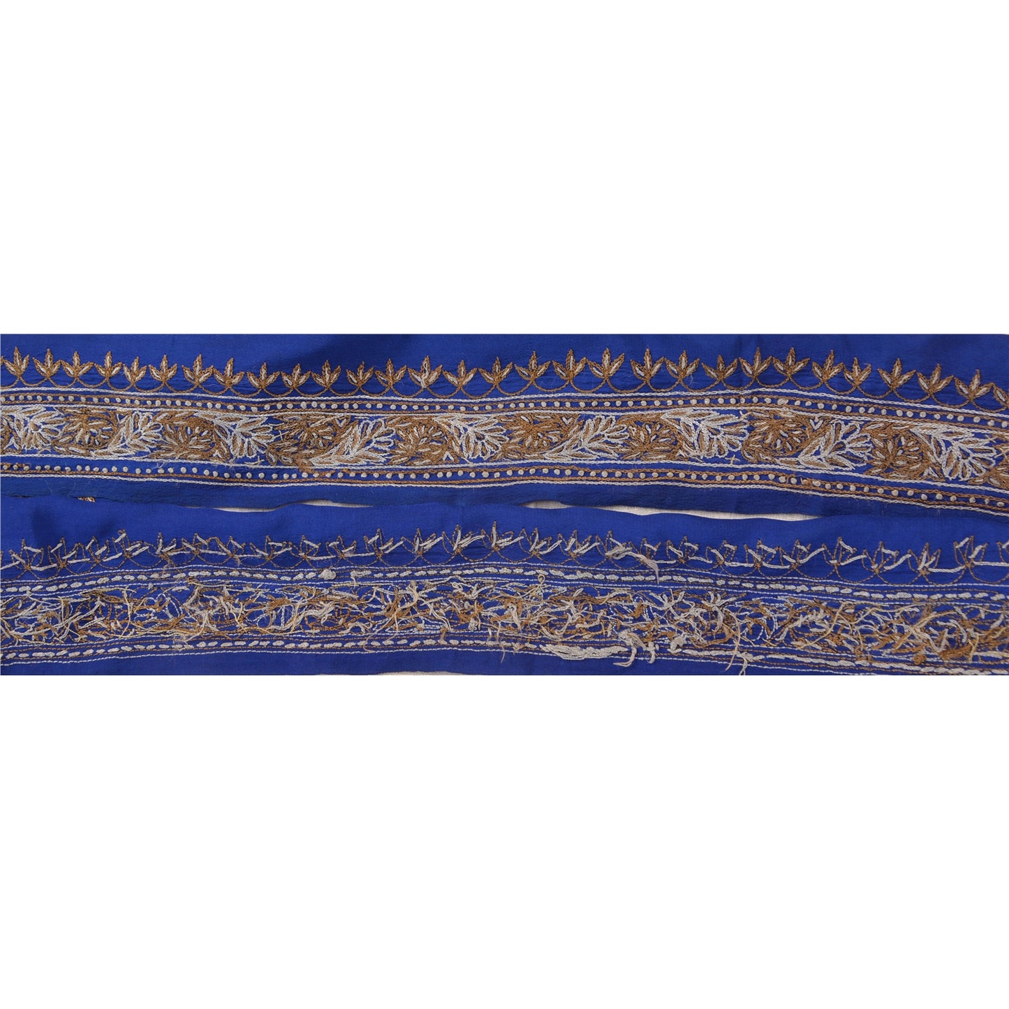 Sanskriti Vintage Sari Border Hand Embroidered 1 Yd Indian Trim Ribbon Blue Lace