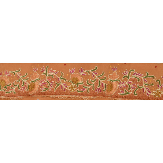 Sanskriti Vintage Sari Border Hand Embroidered 1 Yd Trim Sewing Brown Craft Lace